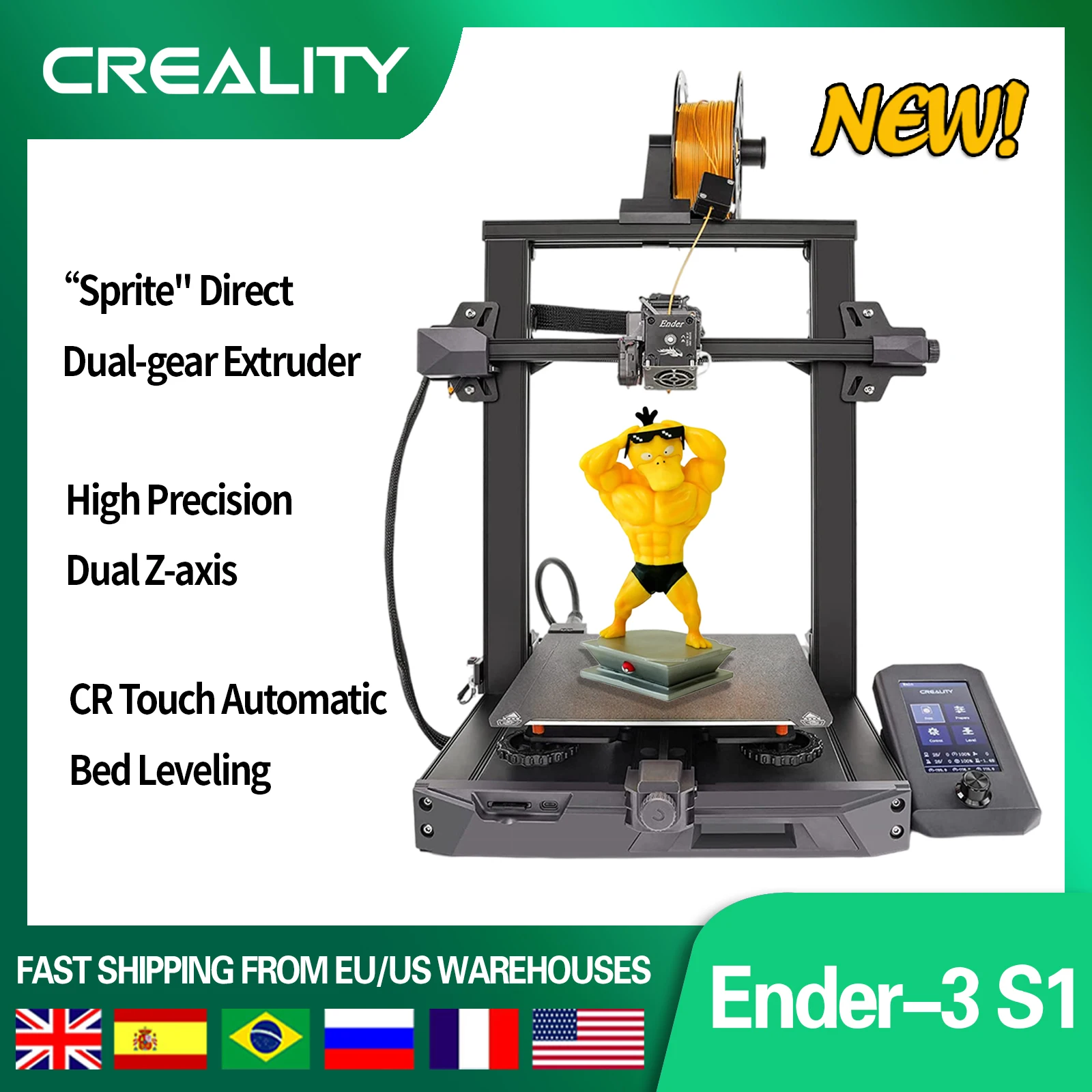 Creality Ender 3 S1 3D Printer Kõrge Täpsus Dual Z-telje Uuendatud Sprite Dual Käik Otsene Ekstruuderis CR Touch Automaatne Voodi Nivelleerida