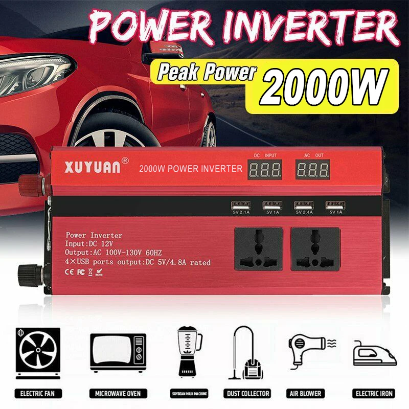 2000W Power Inverter DC 12V/24V AC 220V Auto Converter Konverteri Adapter Modified Sine Wave Power Inverter