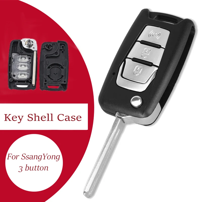KEYECU Uus Klapp Kokkuklapitavad Remote Auto Key Shell Juhul Fob 3 Nupud SsangYong Korando Uus Actyon C200 2016 2017 Lihvimata Tera