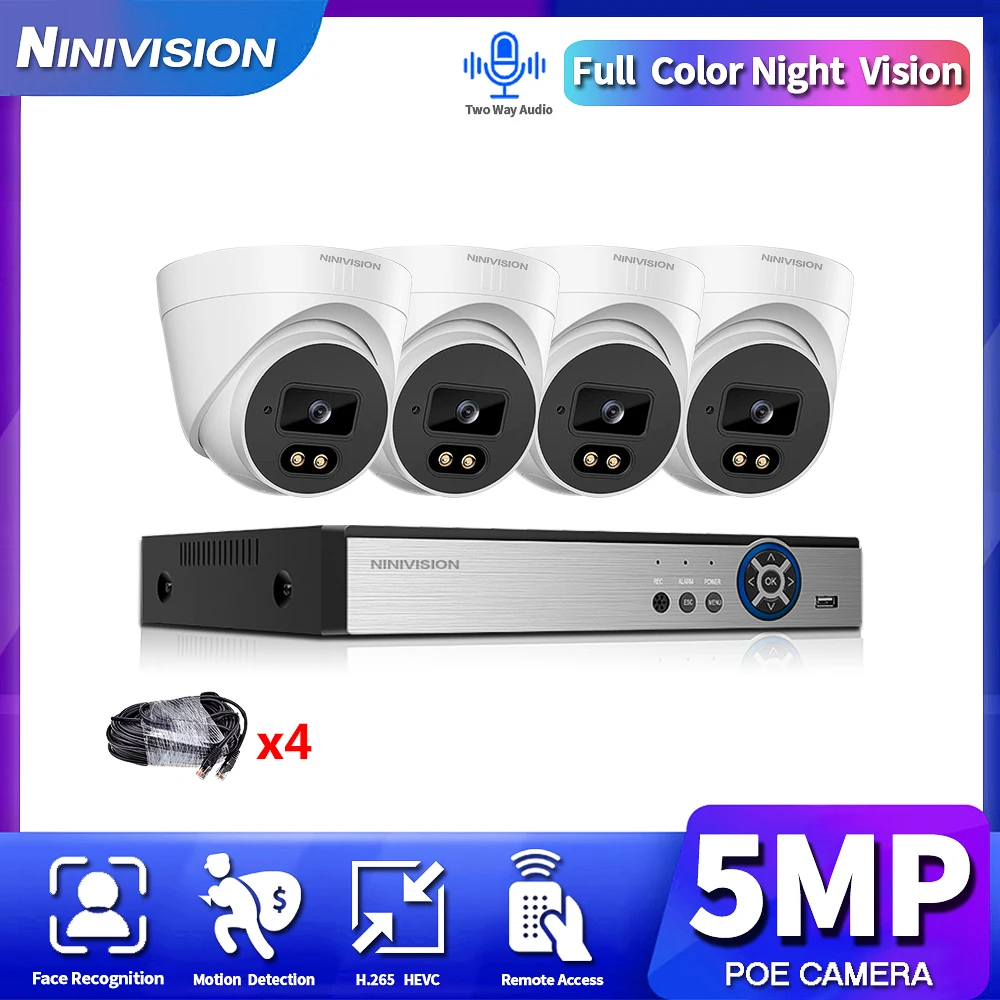 4CH 4K Home Security NVR POE CCTV Kaamera Süsteemi Hi3516EV300 5MP kahesuunaline Audio Väljas Värv Öise Nägemise videovalve Komplekt