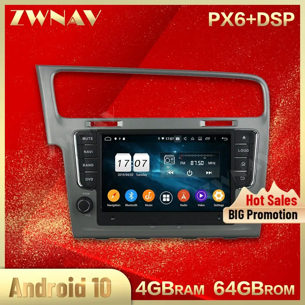 2 din Android 10.0 ekraan, Auto Multimeedia mängija Volkswagen VW Golf 7 2013 video, audio stereo GPS navi juhtseade auto stereo