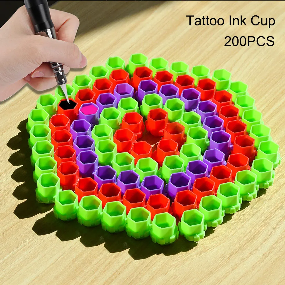 200Pcs 5 Värvi Plastikust Ühekordselt Tätoveering Tint Cup Alaline Meik Pigment Ink Hoidja Mütsid Tassi Tätoveering Tarvikud