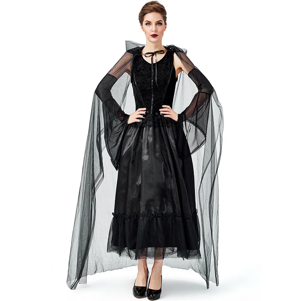 Halloween Purim Karneval Must Gooti Nõid Kostüüm Kummitab Velho Kostüümid Naistele pool kleit