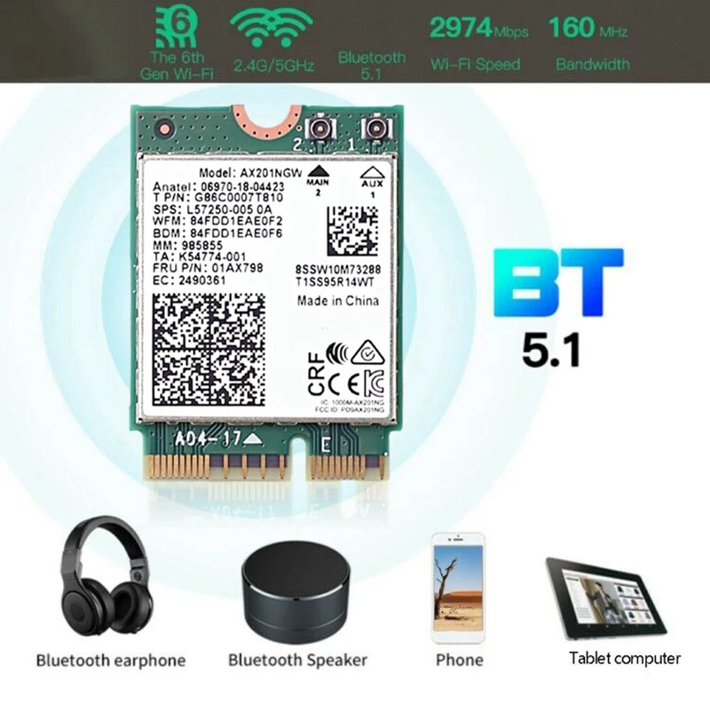 Wifi Kaart Ax201 Ngw Antenni ja Wifi 6 3000Mbps M. 2 Cnvio2 Bluetooth 5.1 Wifi Adapter Windows10