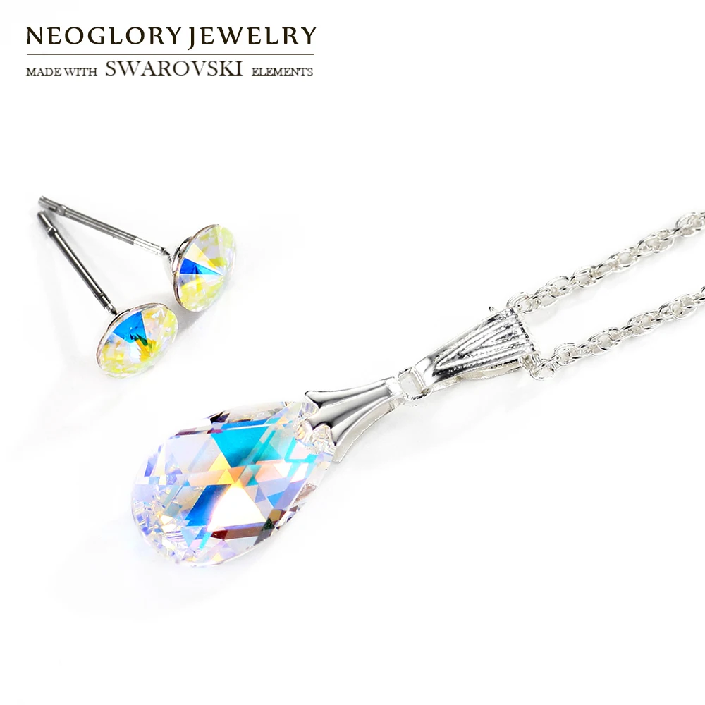 Neoglory Crystal Ehtekomplekt Trendikas Vee Tilk Roostevabast Post Kaelakee & Kõrvarõngad Lady Kaunistatud Swarovski Kristallid