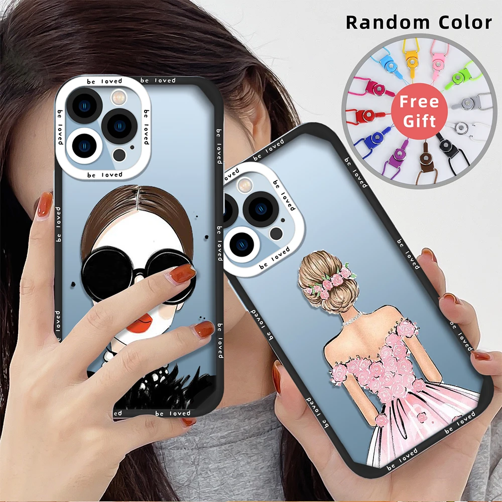 Fashion Girl Pehme Telefoni Case for iPhone 13 14 11 12 Pro Max Mini XS-XR-X 7 8 Plus Põrutuskindel tagakaas Läbipaistev Selge Fundas