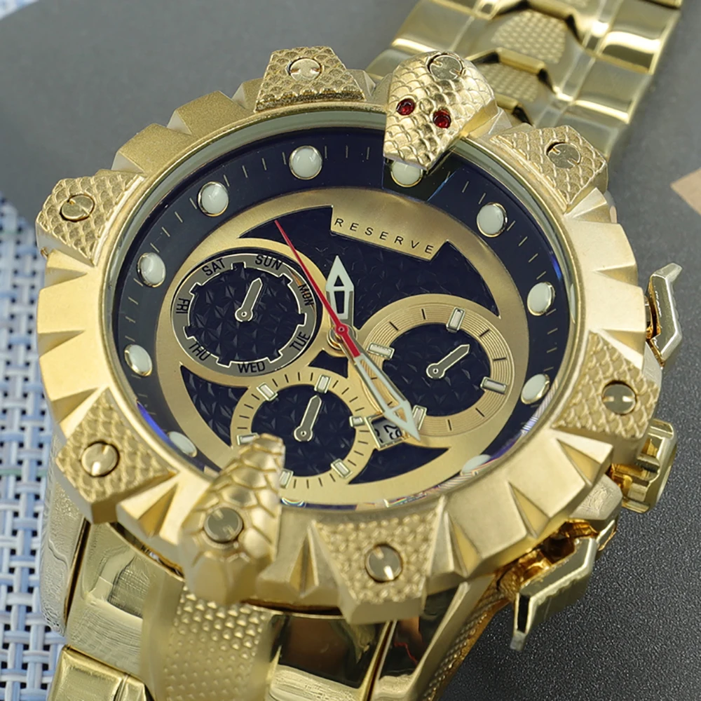 Võitmatu 18K Kuld Madu Dial Mehi Vaadata Veekindel Luksuslik Suur Watch Loominguline Disain Invicto Reloj De Hombre Relogio Masculino