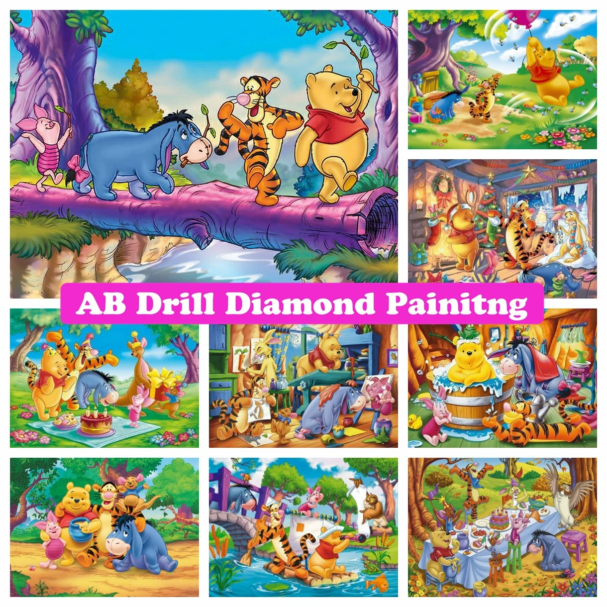 Karupoeg Puhh DIY AB Diamond Drill Maalikunst Mosaiik Disney Cartoon ristpistes Tikand Käsitöö, Käsitöö, Kodu Decor Lapsed