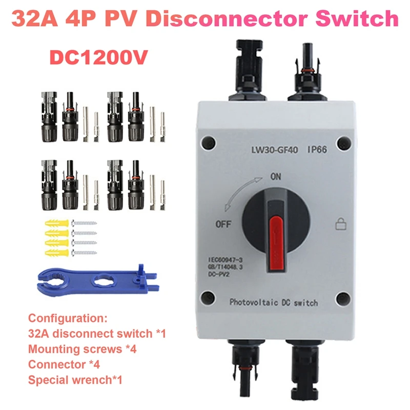 32A 4P PV Disconnector Lüliti+Pistik+Mutrivõti DC1200V GF40 Väljas Veekindel IP66 Diverter Lüliti Pöördlüliti