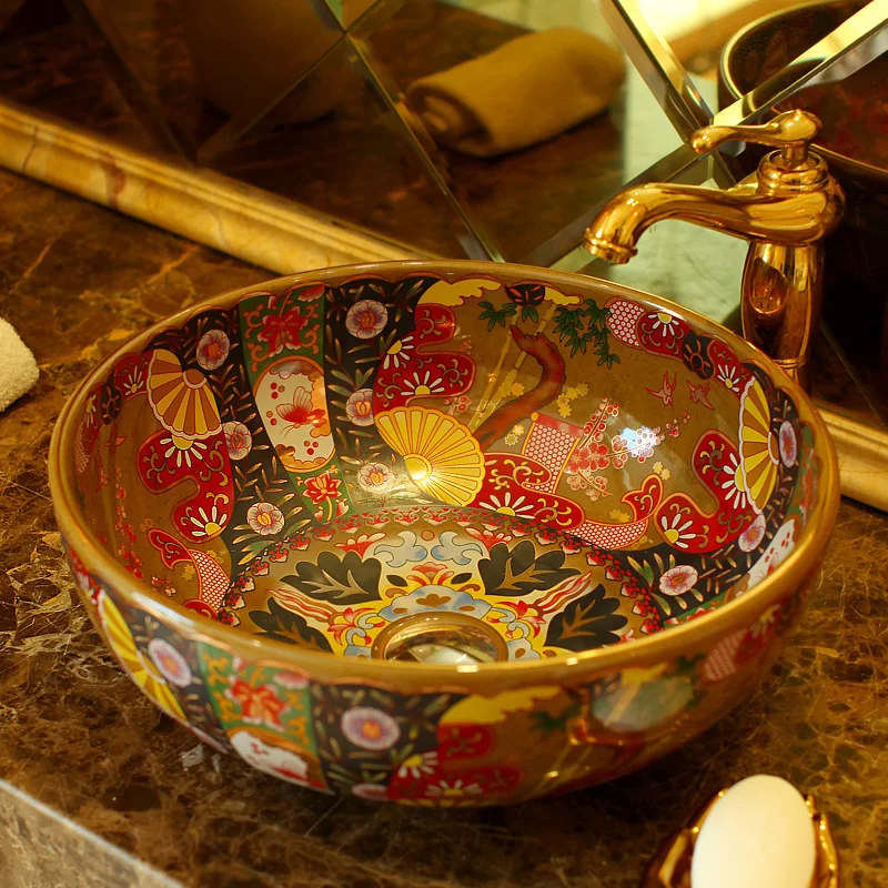 Euroopa stiil hiina Jingdezhen Kunsti Counter Top keraamilised valamud valamu vannitoa valamud,