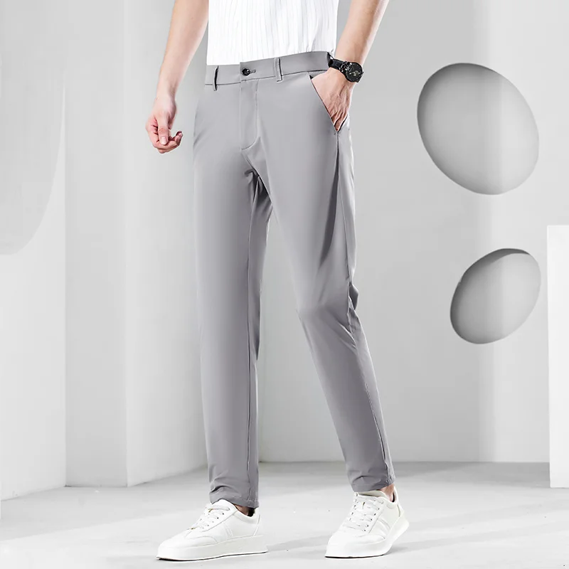 Meeste 2023 Õhuke Ülikond Püksid Tahked Värvi Püksid Smart Casual Äri-Fit Keha Venitada Püksid Meeste Puuvillased Ametlik Hingav Püksid