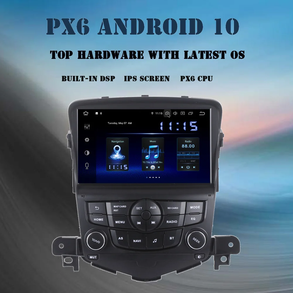 näiteks Chevrolet Cruze 2008 2009 2010 2011 2012 Sõiduki Android 10.0 Auto Multimeedia juhtseade GPS Navigation CarPlay DSP Raadio tk