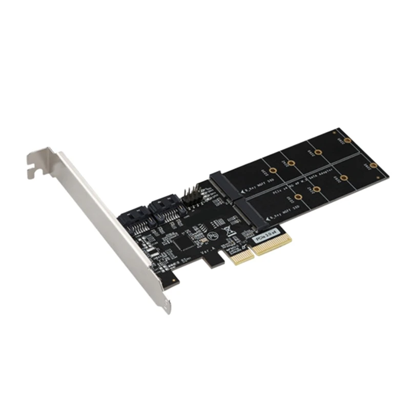 4In1 Dual M. 2 NGFF ASM1812 SSD+ Dual SATAIII 6G SSD/HDD PCI Express 4X Konverteri Adapter Koos Low Profile Bracket
