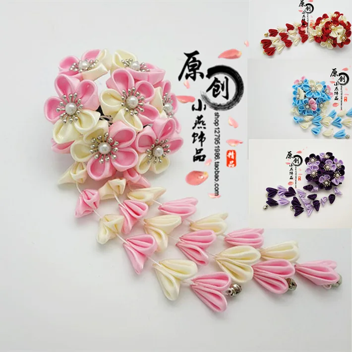 Kostüüm Kimono Hanfu Võtta Foto Headdress Klambri Külge Tutt Bell Sakura Riie Flower, Jaapani Käsitsi Valmistatud Juuste Kaunistused Pool Clip
