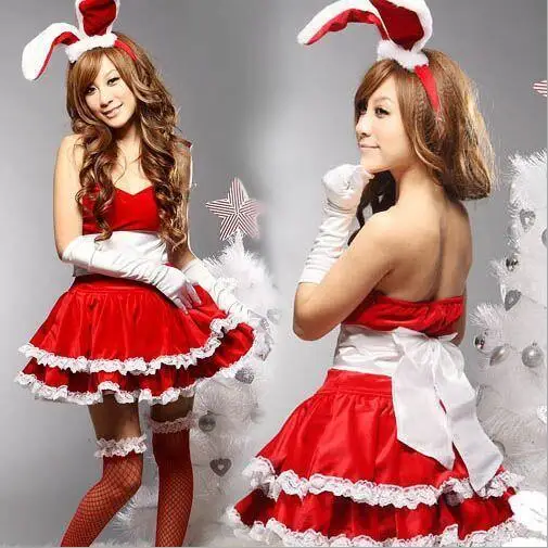Bunny Tüdruk Kostüümid Küülik Jõulud Varustus Halloween Pool Vahva V-Kaeluse Vibu Mull Kleit Naine, Täiskasvanud Disfraces Hot Müük T1085