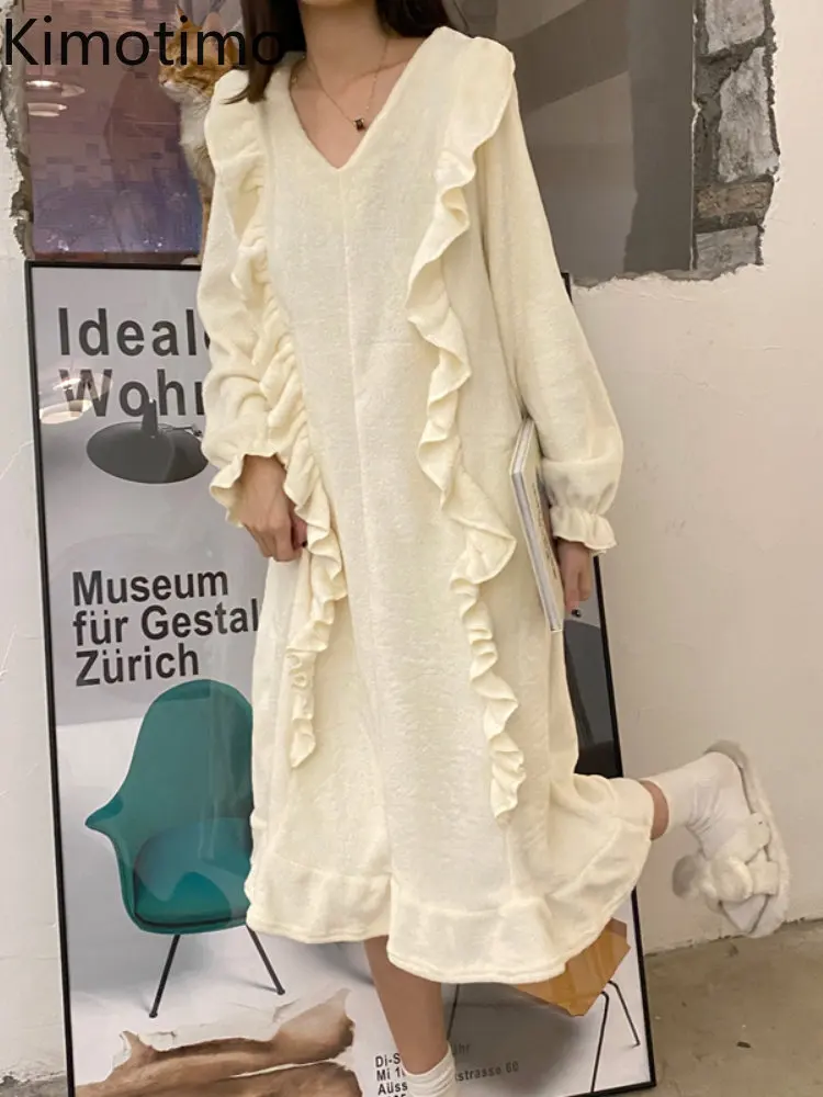Kimotmo Sleepwear Kleit Naised, 2022 Uus Ruffles Vanus Vähendamise Varruka Pikkus Nightgowns Korea Stiilne Pikk Varrukas Magus Vestidos Mujer