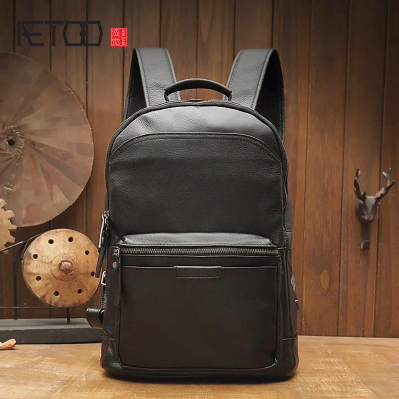 AETOO Käsitsi valmistatud nahast seljakott, mehed on lihtne ja mugav taimsed pargitud nahast seljakott, nahast reisikott, vaba aeg