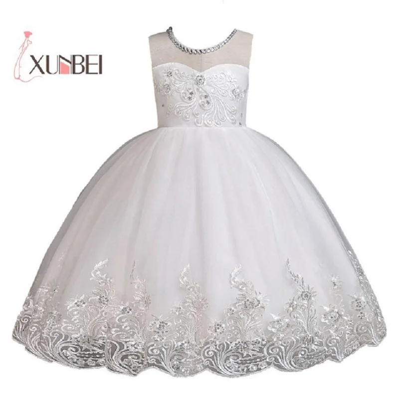 Põlve Pikkusega Valge Pulmas Lilleneiu Kleit 2020 Ehitud Applique Tüdrukute Võistlused Kleit Kleidid Pool Printsess Pall Kleit Printsess