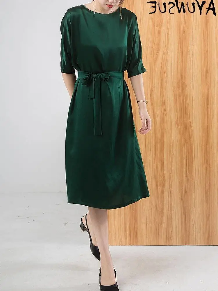 Naine 100% Kleit Pure Silk Elegantne Roheline Kleit Naiste Kõrge Kvaliteedi Poole Daamid Kleidid ja Vintage Vestido De Mulher KJ6626