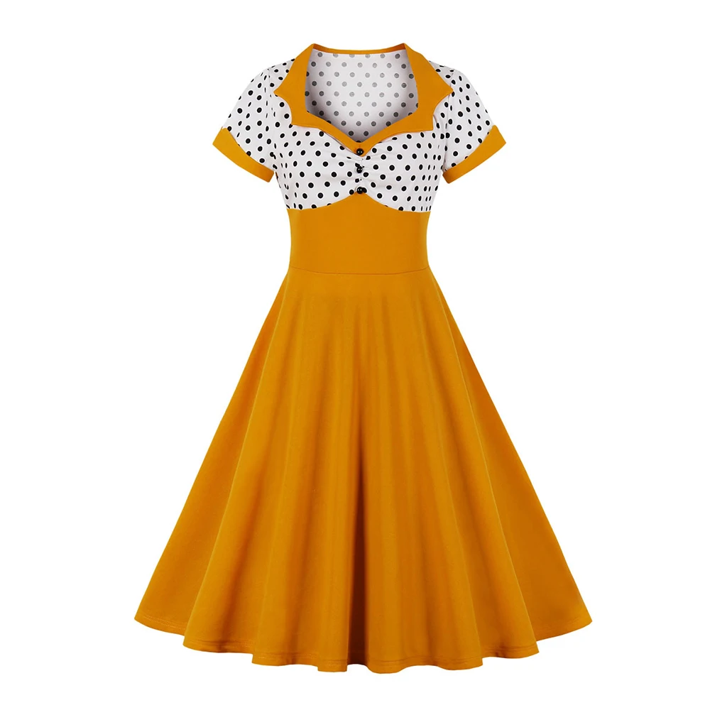 OTEN Suvel Polka Dot Kõrge Talje Kleit Naiste Hepburn Vintage 50S Pin-Up Nupud Rockabilly Kleidid Elegantne Vestido Barato Playa