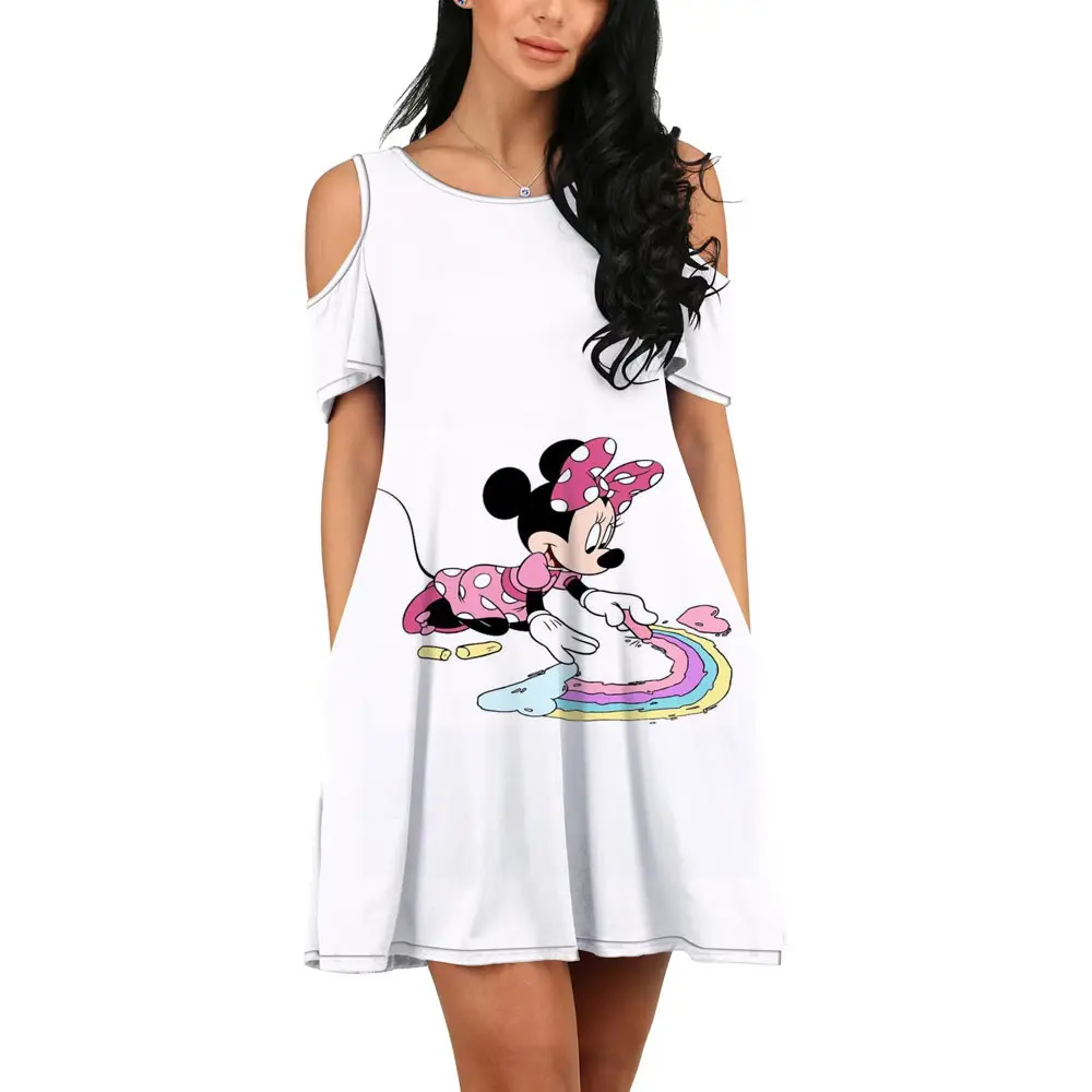 Ööklubi Partei Seksikas Maha Õla Kleit 2022 Suvi Disney Kaubamärgi Mickey ja Minnie Anime Elegantne Mini Slim Kleit Y2K