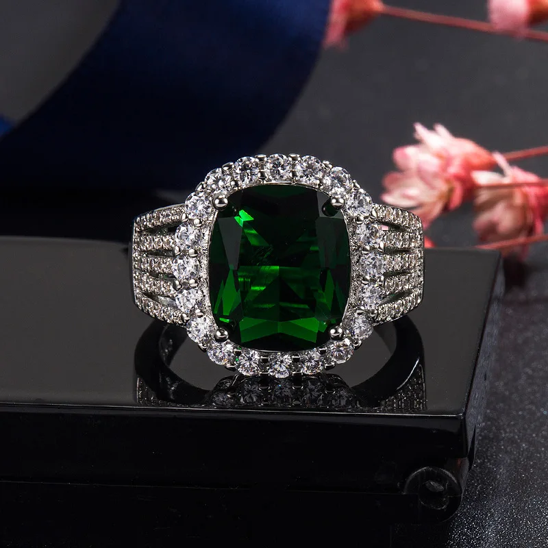 5 Karaati Suur Roheline Kristall Smaragd Kivid Teemandid Rõngad, Naiste Ehted Bijoux Trendikas Daamid Pool Kaunistused Kuum