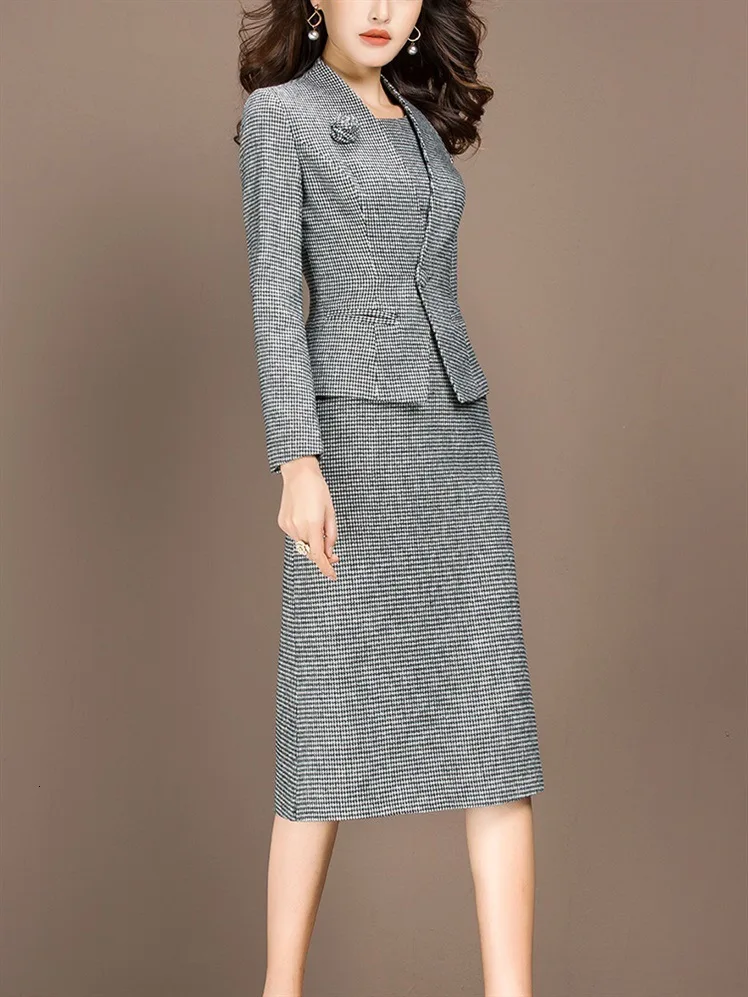 Naiste Kostüümid Elegantne Office Daamid Ametlik Töö Business Kanda Sügisel Õhuke Jakk Bleiser Pluss Suurus Põlve Pikkus 2-Osaline Komplekt, Riided