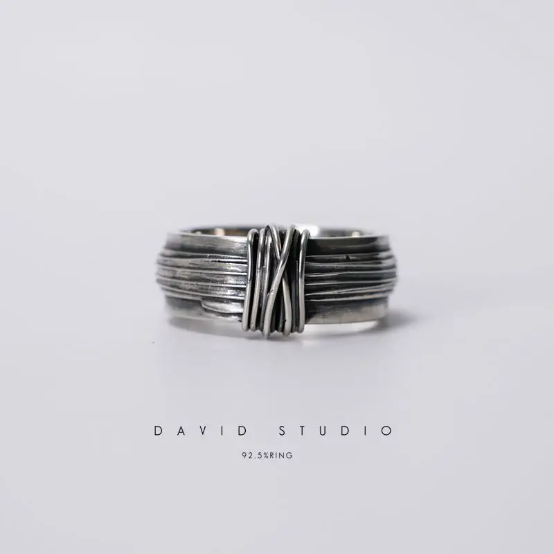 Uus S925 Sterling Silver Vintage Käsitsi Komplekteeritud Harjatud Lai Ring Ins Stiilis Isikupärastatud Tai Hõbe Kulunud, Avatud Ring