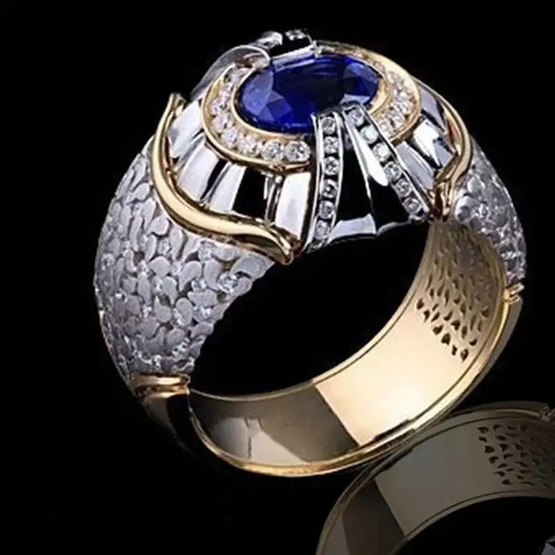 Vintage Meeste Sinine Pärl Ring Crystal Kulla Värvi Meeste abielusõrmus Luksus Ovaalne Tsirkoon kihlasormus Kokteil Ehted