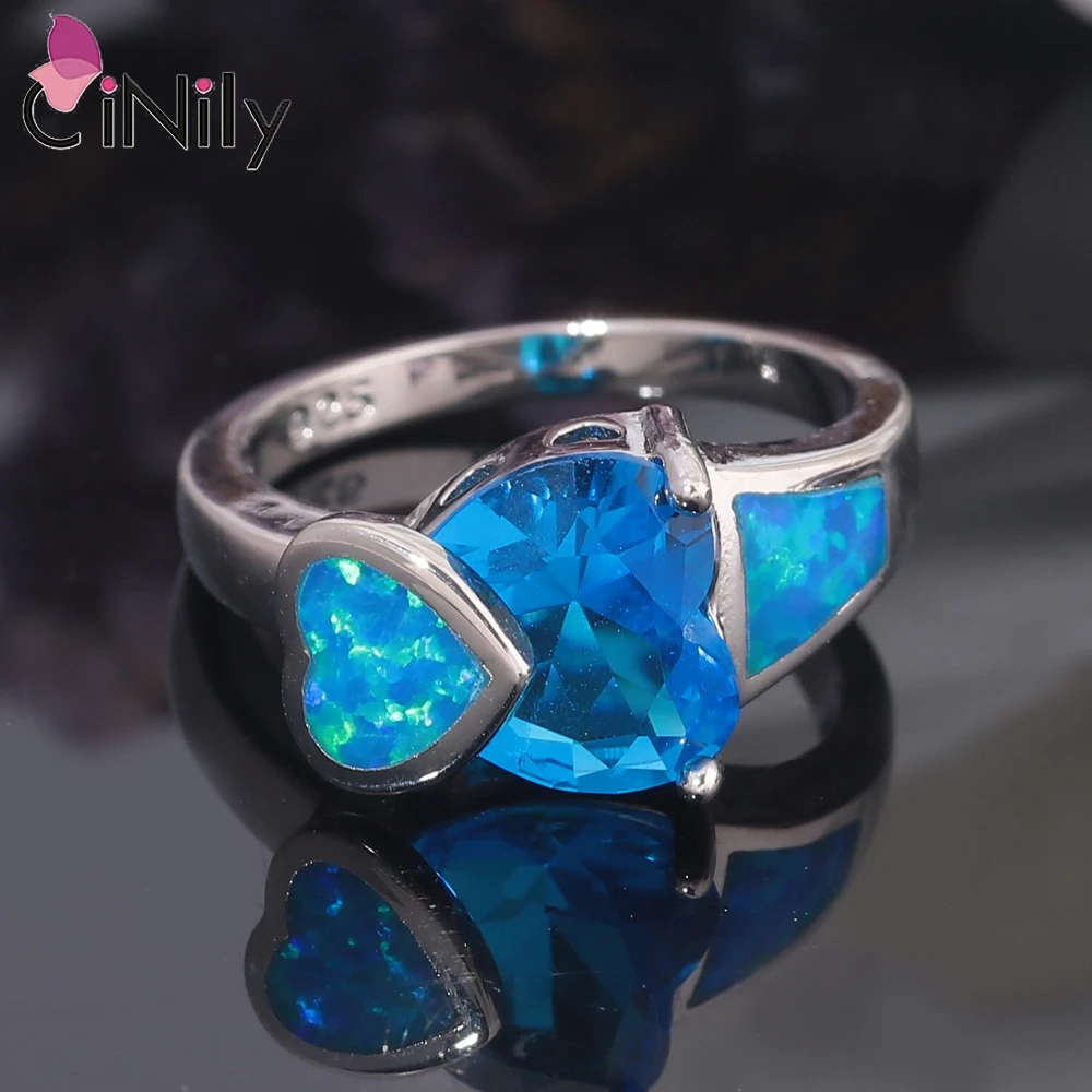 CiNily Loodud Blue Fire Opal Sõrmused Sinine Tsirkoon 925 Sterling Hõbe Armastus Südame Kuju Rõnga Naiste Pulm Mood Ehteid