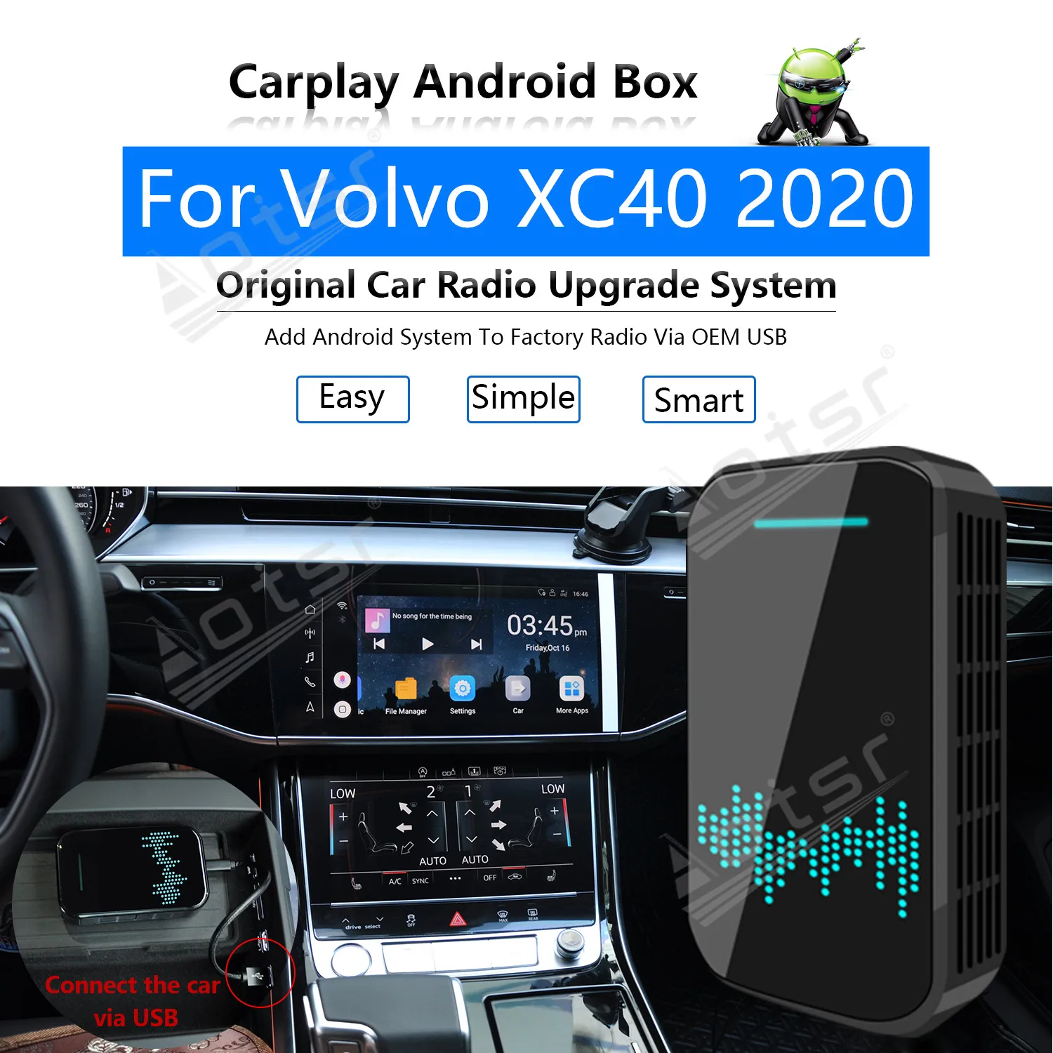 Autoraadio Carplay Android 9 Ai Kast Volvo XC40 2020 Multimeedia Mängija Apple Carplay Kasti Traadita Upgrade Peegel Link GPS Navi