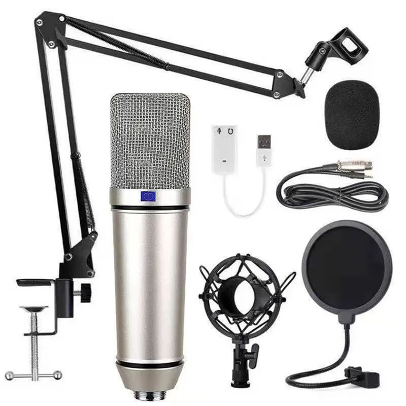 High-fidelity Kondensaator Mikrofoni Komplekt Lauaarvuti Salvestuse Live kutse Suure-diafragma Mikrofon USB helikaart