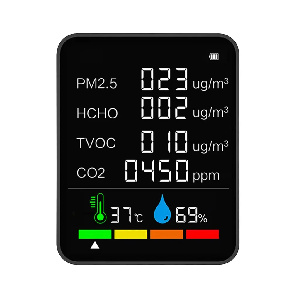 6 In 1 õhukvaliteedi Monitor Multifunktsionaalne Digitaalne Temperatuuri-Niiskuse Tester Kaasaskantav süsinikdioksiid CO2 TVOC HCHO Detektor