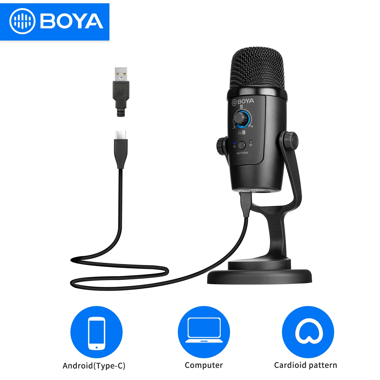 BOYA POOLT-PM500 USB Jahuti Professionaalne Mikrofon, PC Mobiiltelefoni Mängude Streaming Taskuhääling Salvestamise Desktop Mic