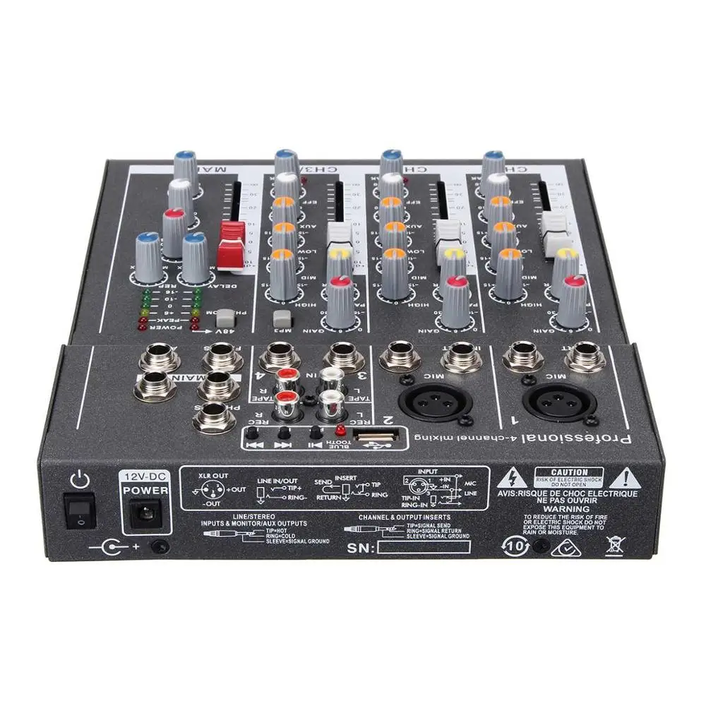 4 Channel Professional USB Pesa Kaasaskantavate Audio Mixer BT Rekord Phantom Power Live Stuudio Audio DJ Sound Mixing Console