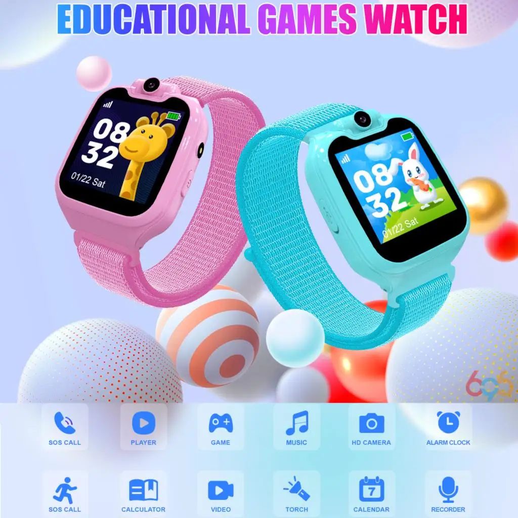 Uued Lapsed Mängud Rotable Kaamera SOS Smart Watch Muusika Mängimine Laste Kõne Smartwatch Video Playes Taskulamp, Äratuskell Diktofon