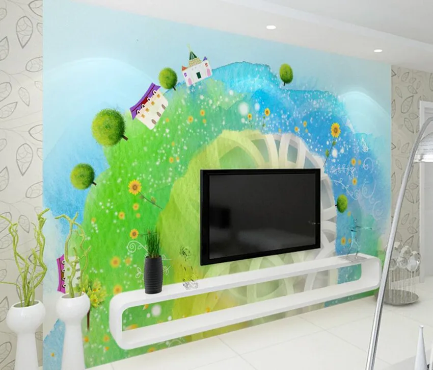 Custom seinamaaling,Lahe 3D-kolmemõõtmeline cartoon maastiku de papel parede, elutoas diivan, TV seina, magamistoas tapeet seinamaaling lapsed