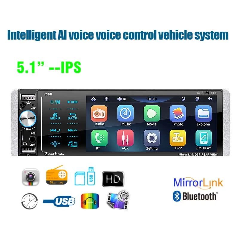 Car 1din Raadio Mp5 Mängija Touch AM RDS FM-3-USB 5.1 Tolli Kahesuunaline Sidumise Toetuse Android Mirrorlink