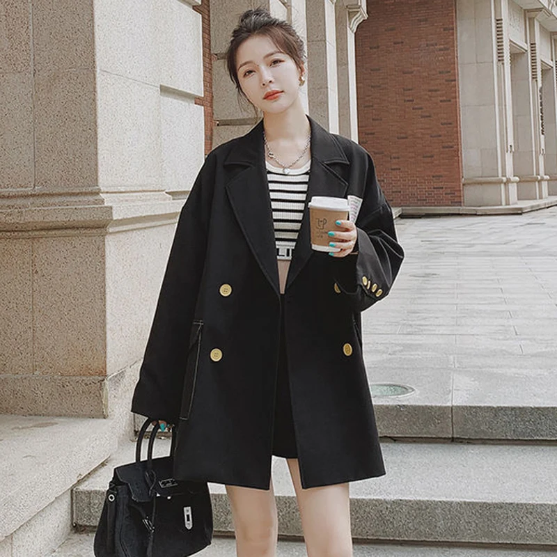 Kevad-Sügis Trendikas Ülikond Jakk Naiste Must Lahti Vabaaja Segast Lady Blazer Korea Fashion Street Wear Kohandatud Mantel New2022