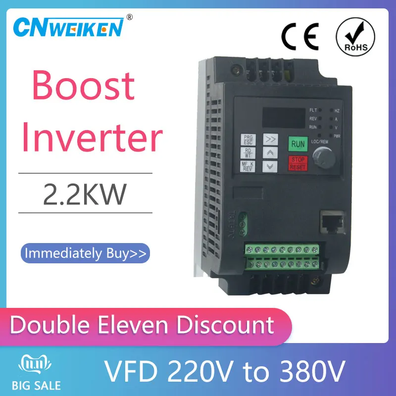 VFD Inverter Freqency Converter 2,2 KW, 220V ühefaasiline, et 380V Variable Frequency Inverter Drive VFD Mootori Kiirus PWM Kontrolli