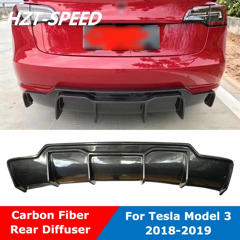 V Tüüp Carbon Fiber Rear Bumper Spoiler Lõug Huule Hajuti Jaoks Tesla Model 3 Sedaan, Auto Tuning 2018-2019