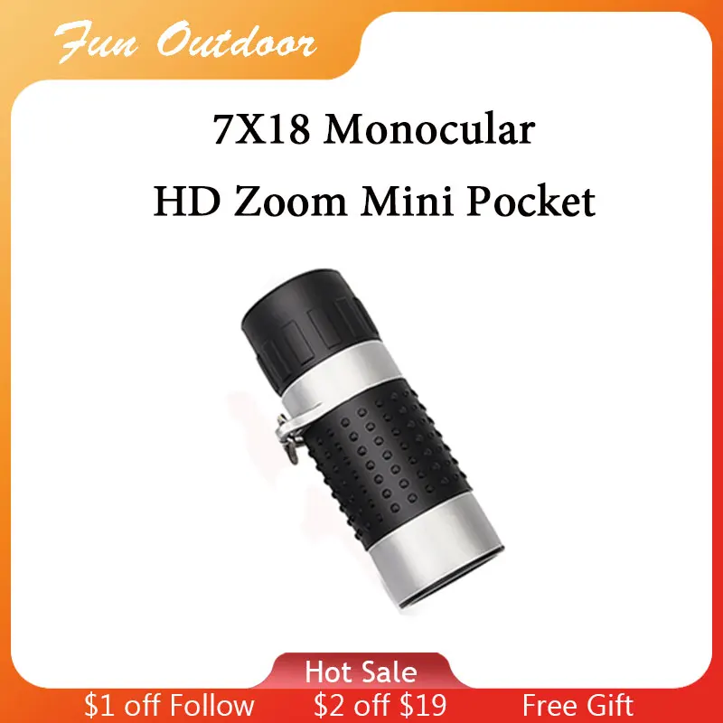 Võimas 7X18 HD-Zoom Mini Tasku Monocular Teleskoobi Suure Võimsusega hämaras Öise Nägemise Teleskoobi Väljas Telkimine, Matkamine