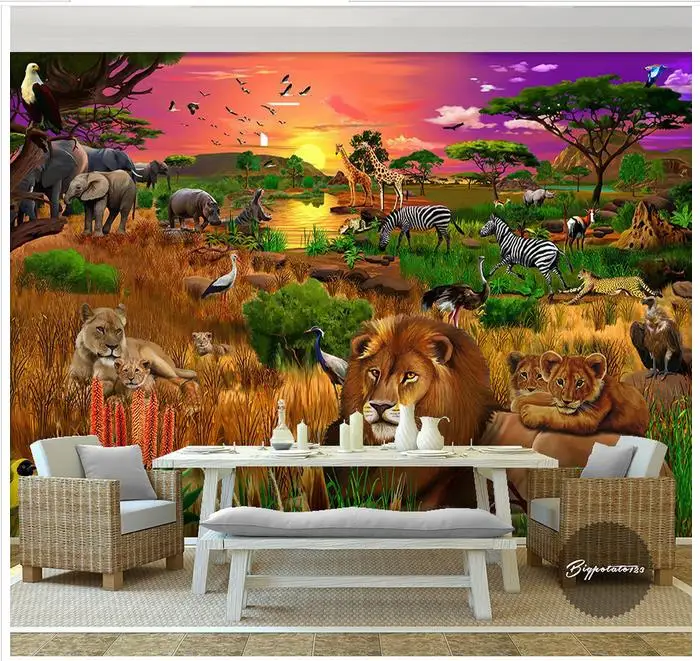 Kallite Custom 3d 3d tapeet seina murals tapeet Päikest mets, lõvi, elevant eagle loomade lapse õlimaal seina