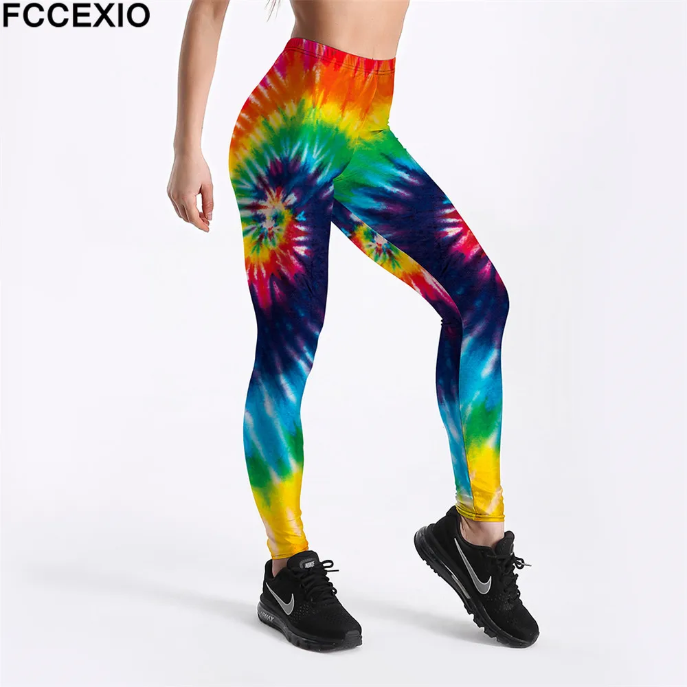 FCCEXIO Uus Treening Säärised Kõrge Vöökoht Fitness Legging Värvi Rainbow 3D Trükitud Leggins Naine Jalg Püksid, Säärised