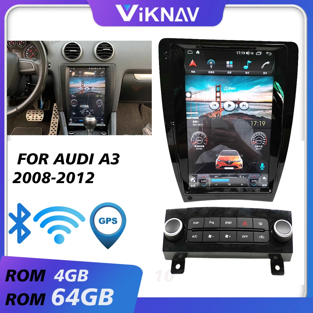 auto gps-video multimeedia pleier Audi A3 2008 2009 2010 2011 2012 android auto raadio car audio tape recorder vertikaalne ekraan