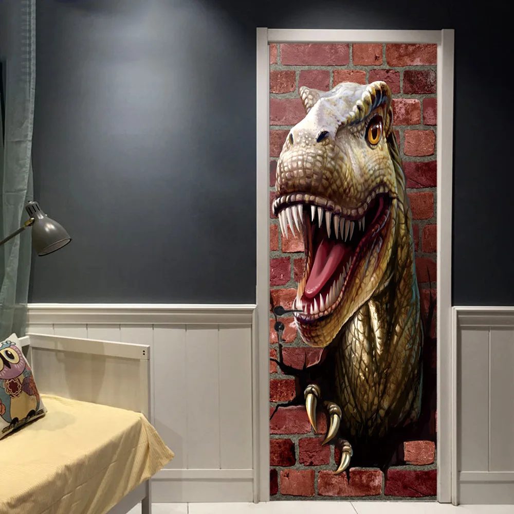 3D-isekleepuv Ukse Kleebis Türannosaurus Rex PVC Seina Kleebis Home Decor Ukse Tapeet Veekindel Kleebis Uste Kaunistamiseks