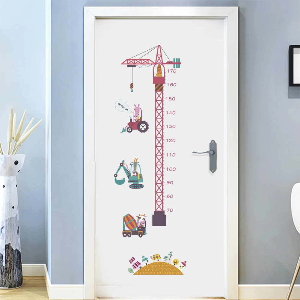 3d Cartoon Tower Crane Kasvada Kleebis Seina Kleebised Lasteaia Lapsed Tuba Decor Laste Kõrgus Valitseja Stadiometer