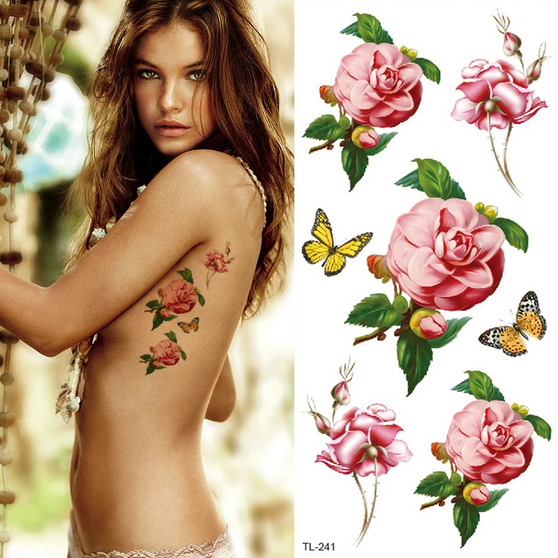veekindel ajutiste tätoveeringute naiste lille tattoo kleebis lill, ajutine tätoveering, liblika küljest rose tattoo võltsitud vee värv