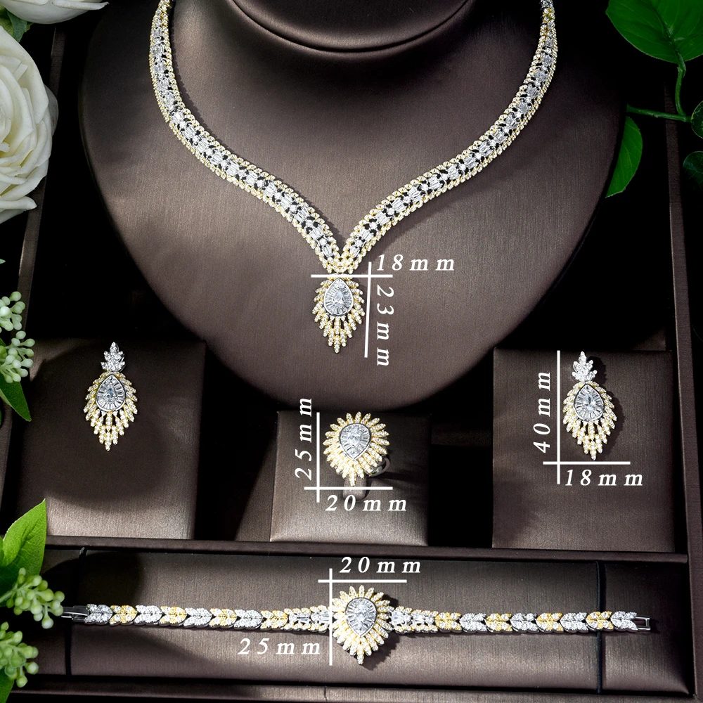 Mood Dubai Luksuslik 2 Toonid Ehete Komplekti Naistele Elegantne Tsirkoon Sillutatud Pruut 4tk Pulm Komplekti parrure bijoux femme N-188