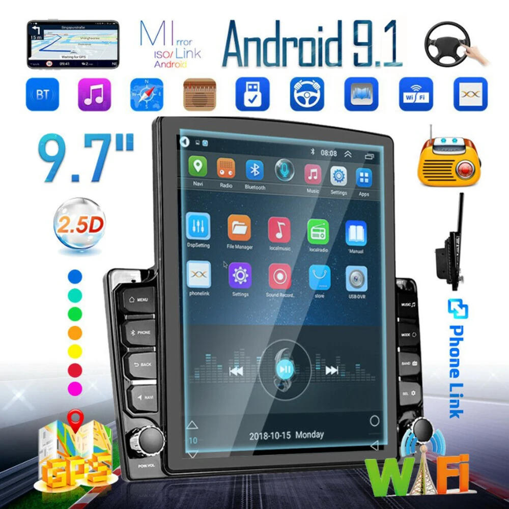 9.7-tolline Auto Mängija 2 DIN Wifi GPS FM-USB MP5 GPS Navigation Auto Raadio Auto Mängija, Puutetundlik Stereo-Raadio 1GB+16GB Player